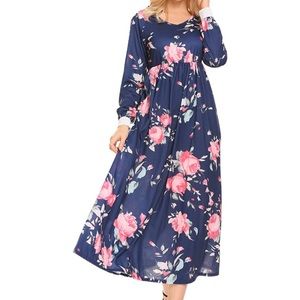 Od’Lover / Zeagoo Women's Floral Print Long Sleeve Maxi Dress, Small
